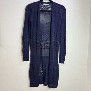 Hooked Up XS Women's Long Sleeve MultiColor Open Front Duster Cardigan Sweat Blu